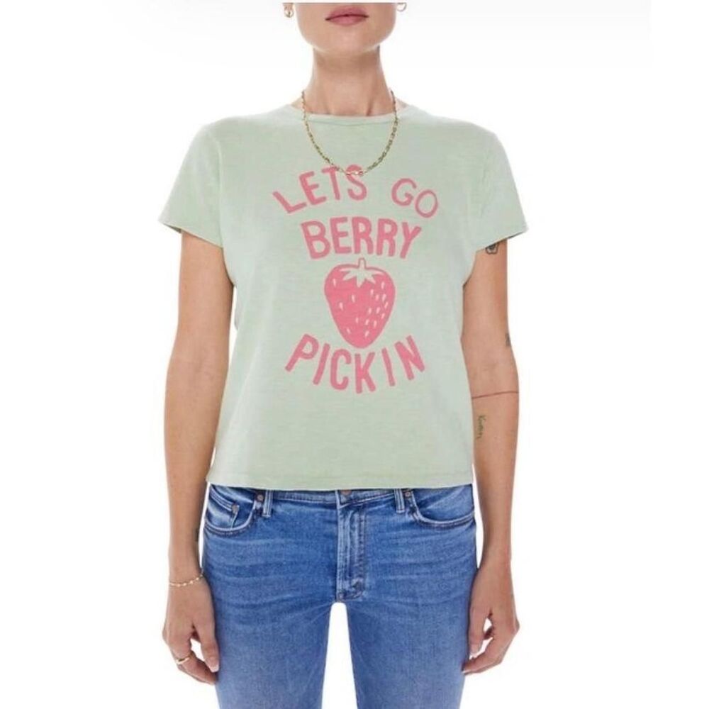 MOTHER The Lil Sinful Graphic Tee Let's Go Berry Pikin Green Size S